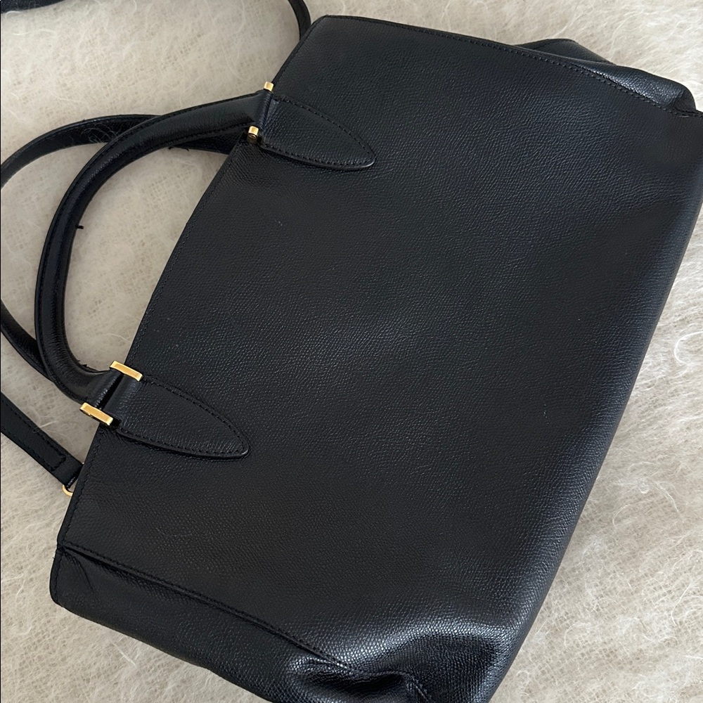 Valextra Black Leather Tote Bag Made in Italy | Structured Minimal Designer Bag - Picture 5 of 14